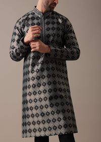 Black Embroidered Kurta Set in Jacquard