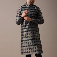 Black Embroidered Kurta Set in Jacquard