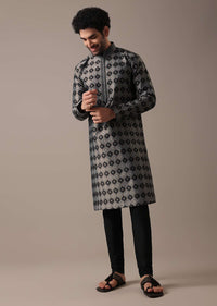 Black Embroidered Kurta Set in Jacquard