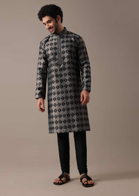 Black Embroidered Kurta Set in Jacquard