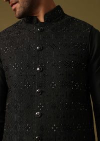 Black Cutdana Embroidered Kurta Jacket Set