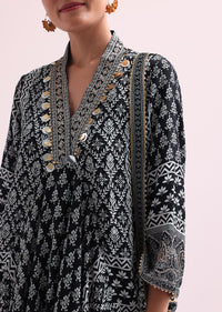 Black Embroidered Kurta Palazzo Set With Potli