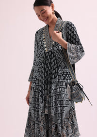 Black Embroidered Kurta Palazzo Set With Potli