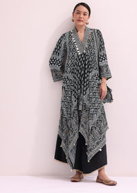 Black Embroidered Kurta Palazzo Set With Potli