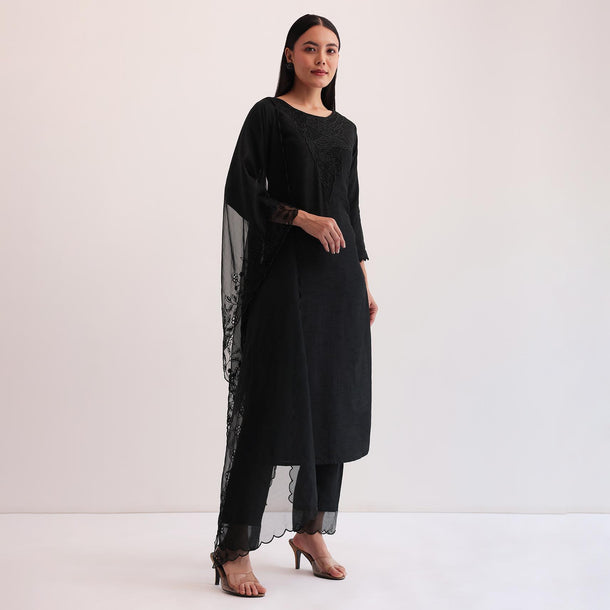 Black Embroidered Kurta Set