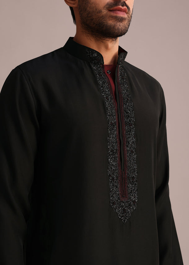 Black Embroidered Kurta Set With Cutdana Work