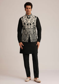Black Embroidered Nehru Jacket Set
