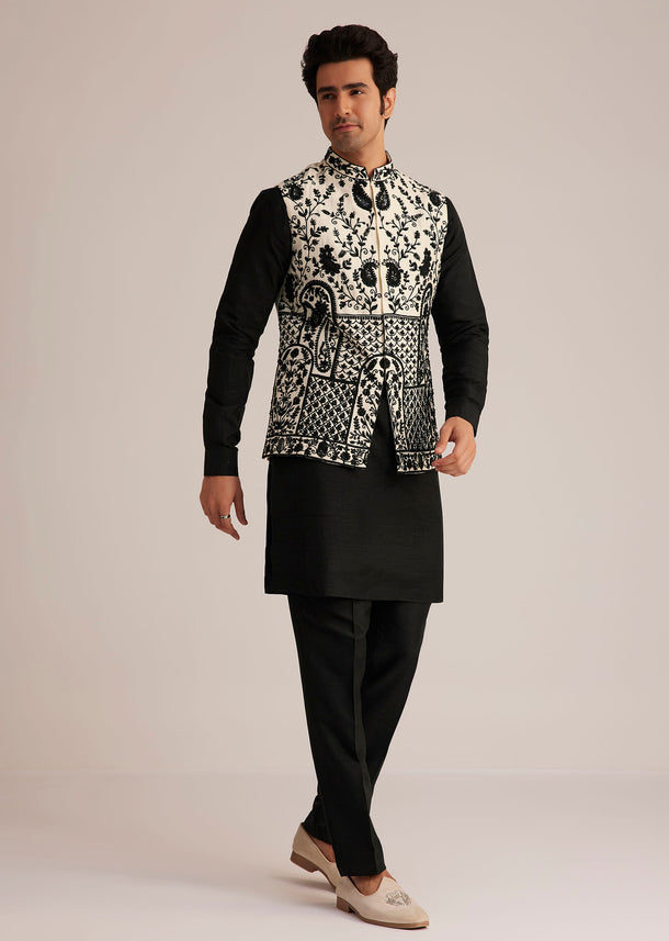 Black Embroidered Nehru Jacket Set