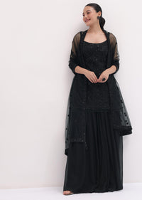 Black Embroidered Net Kurta Palazzo Set