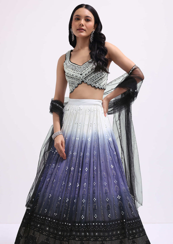 Black Embroidered Ombre Lehenga Choli Set