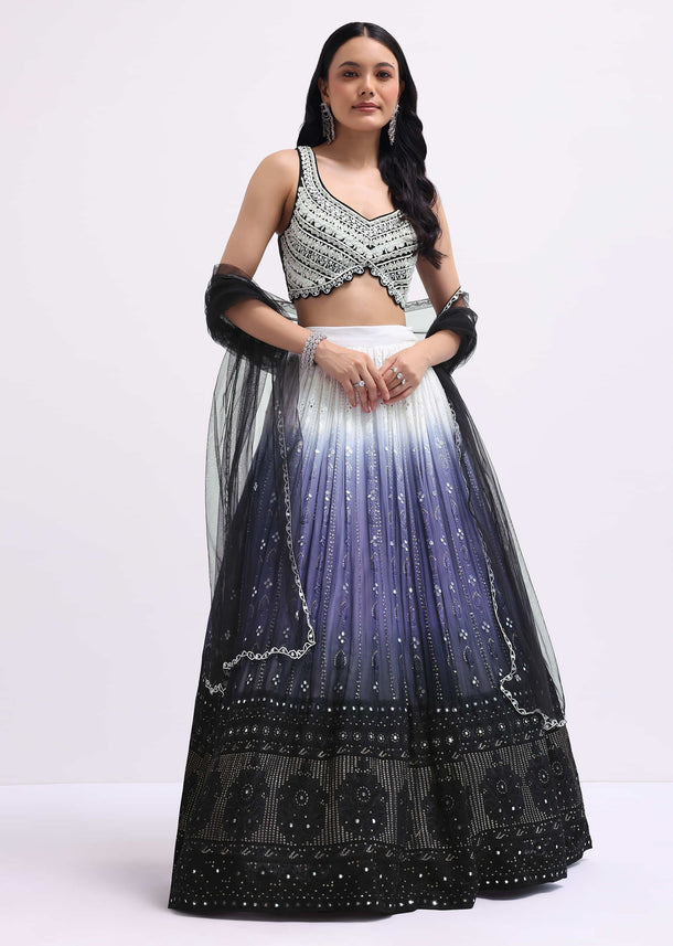 Black Embroidered Ombre Lehenga Choli Set