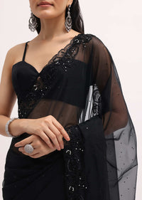 Black Embroidered Organza Saree With Unstitched Blouse