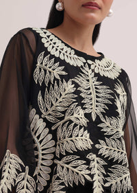 Black Embroidered Organza Top With Palazzo