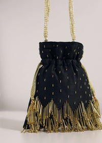 Black Embroidered Potli Bag With A Handworked Handle