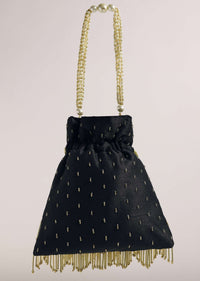 Black Embroidered Potli Bag With A Handworked Handle