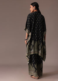 Black Embroidered Printed Silk Kaftan Co Ord Set