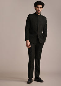 Black Embroidered Rayon Jodhpuri Suit