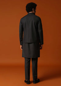 Black Embroidered Rayon Kurta Jacket Set For men
