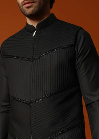 Black Embroidered Rayon Kurta Jacket Set For men
