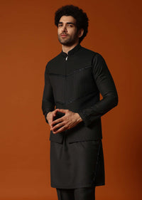 Black Embroidered Rayon Kurta Jacket Set For men