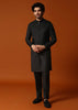 Black Embroidered Rayon Kurta Jacket Set For men