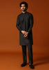 Black Embroidered Rayon Kurta Jacket Set For men