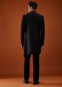 Black Embroidered Sherwani Set In Suiting Fabric