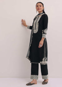 Black Embroidered Silk Kurta Pant Set