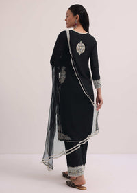 Black Embroidered Silk Kurta Pant Set