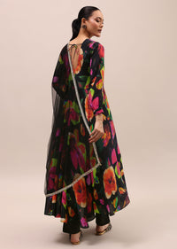 Black Embroidered Silk Kurta Set With Dupatta
