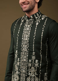 Black Festive Bandi Jacket Set In Silk With Threadwork And Embroidery