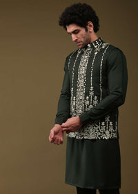 Black Festive Bandi Jacket Set In Silk With Threadwork And Embroidery