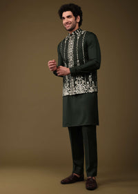 Black Festive Bandi Jacket Set In Silk With Threadwork And Embroidery