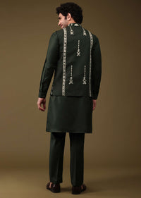 Black Festive Bandi Jacket Set In Silk With Threadwork And Embroidery