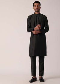 Black Festive Jacket Kurta Set For Men