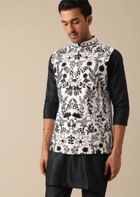 Black Floral Embroidered Jacket And Kurta Set