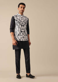 Black Floral Embroidered Jacket And Kurta Set