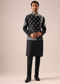 Black Floral Jacket And Kurta Set