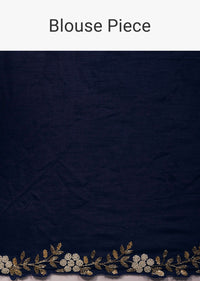 Navy blue Floral Printed Saree In Organza With Cut Dana Embroidery