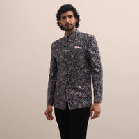 Black Floral Thread Embroidered Jodhpuri Suit For Men