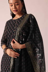 Black Foil Print Kurta Sharara Set