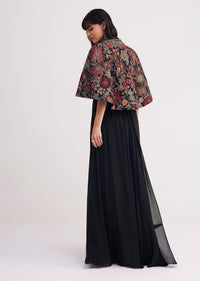 Black Georgette Croptop Palazzo With Sequin Work Cape