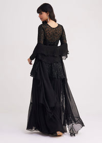 Black Georgette Embroidered Sharara Suit