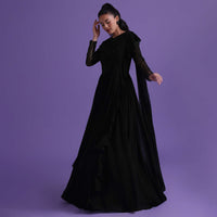 Black Georgette Gown With Attached Drape Adorned With Cut Dana Work