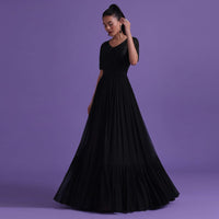 Black Georgette Gown With Cut Dana, Sequins, And Bead Work