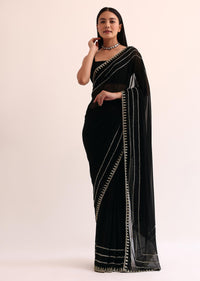 Black Georgette Saree With Cut Dana Embroidery And Unstitched Blouse