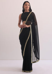 Black Georgette Saree With Salli Cutdana Border