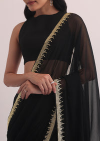 Black Georgette Saree With Salli Cutdana Border