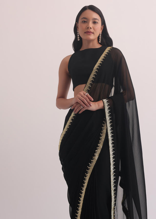 Black Georgette Saree With Salli Cutdana Border