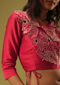 Red Georgette Skirt & Blouse Set With Rehsam Embroiderey